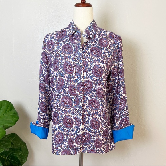 ✖️SOLD✖️•J.CREW• Classic-Fit Drapey Cupro-Blend Shirt in Floral Crown - Picture 2 of 16